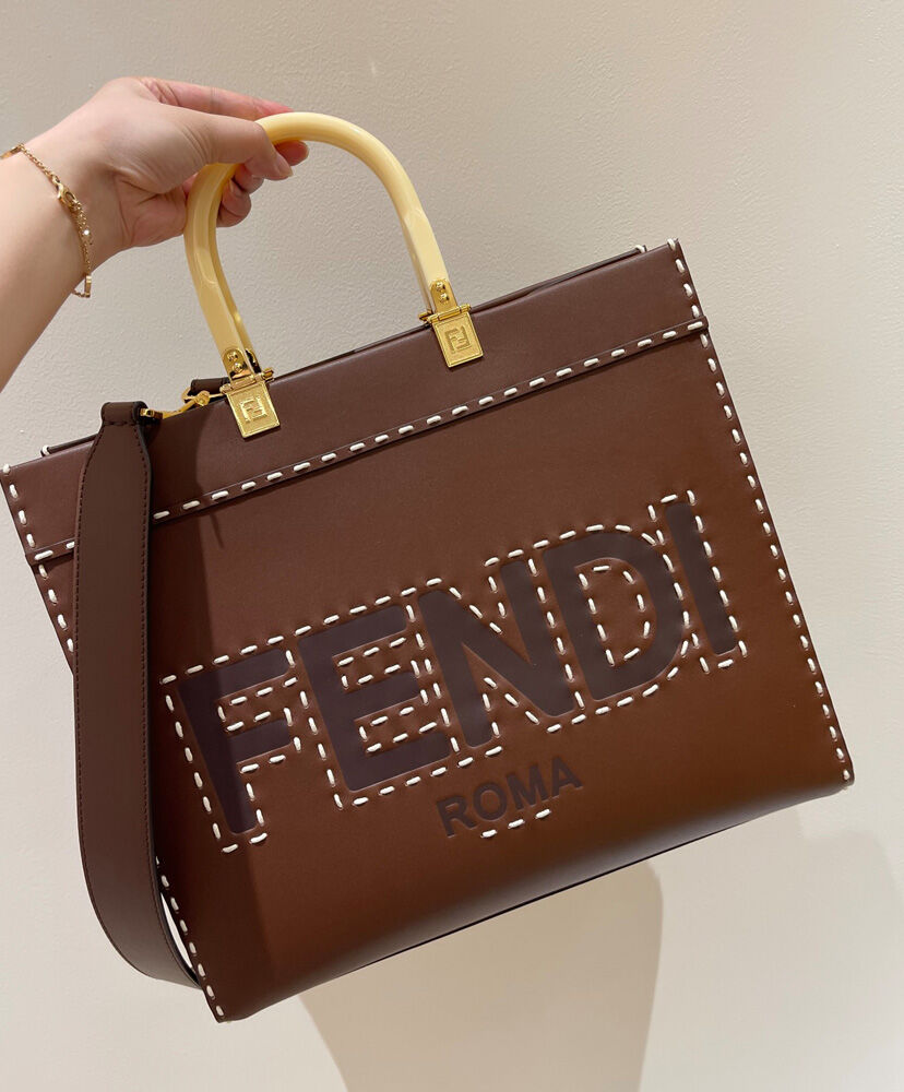 Fendi Sunshine Medium Shopper Bag 8BH386 Dark Coffee